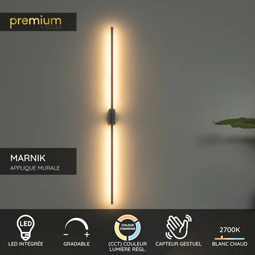 Lucide MARNIK - Applique murale - LED Dim. - CCT - 1x18W 2700K/4000K - Détecteur à balayage manuel - Noir | Premium - USP